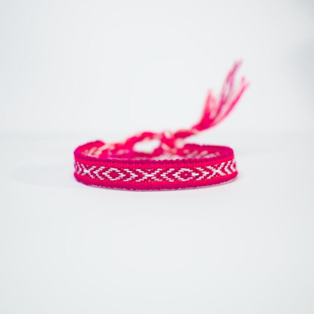 Cyber Pink/Hot Pink Boho Woven Bracelet Hippie Cottagecore Fairycore Handmade - Picture 3 of 3